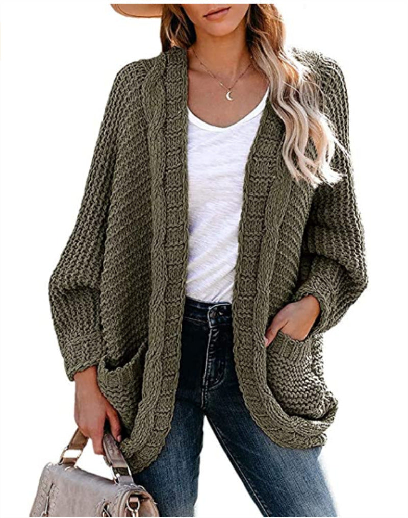 Ladies Chunky Knit Cardigan with practical pockets and relaxed fit Lune London