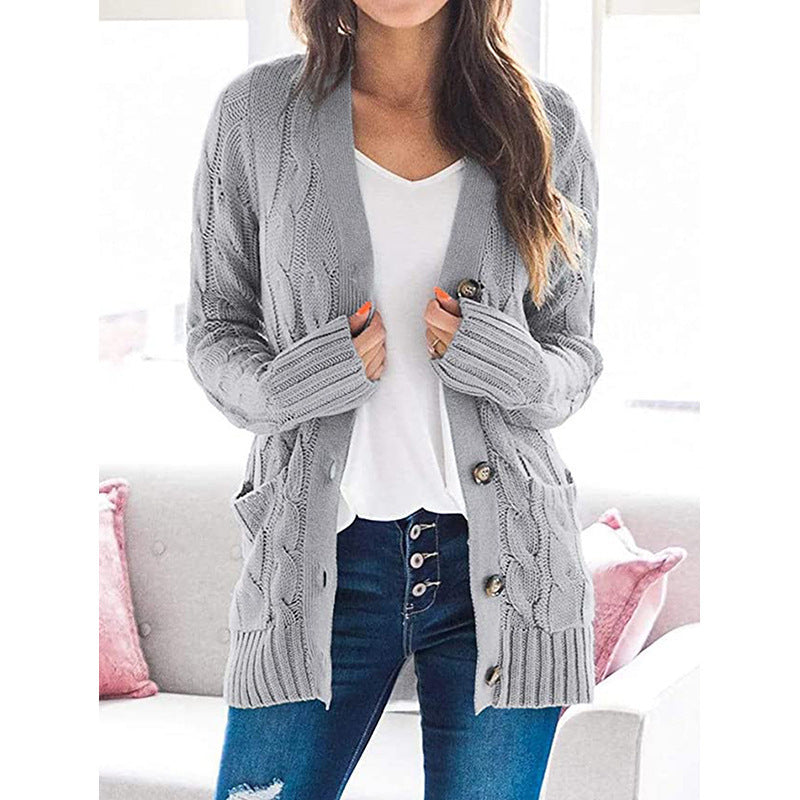 Chunky knit jacket for women with side pockets and attractive twisted pattern Lune London