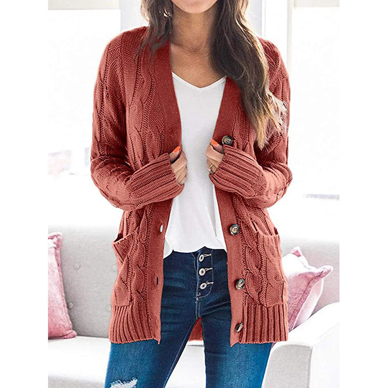 Ladies Chunky Knit Cardigan with modern braids design and practical pockets Lune London