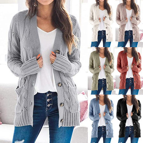 Chunky knit jacket for women with side pockets and attractive twisted pattern Lune London