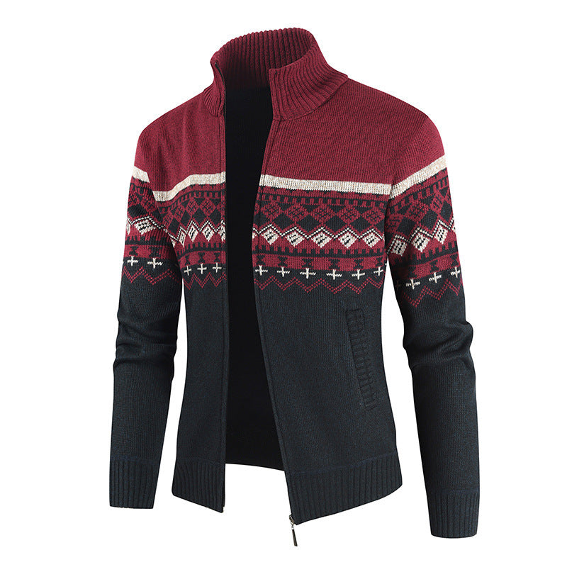 Trendy knitted jacket for men with high collar and graphic pattern Lune London