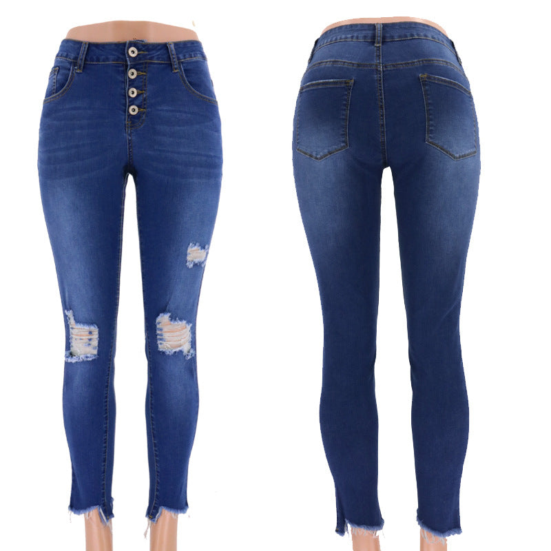 Jeans skinny pour femmes avec taille haute et déchirures stylées Lune London