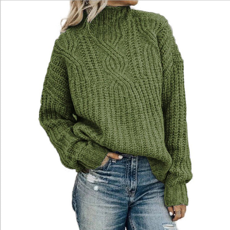 Chunky knit sweater for women with high collar and textured design Lune London