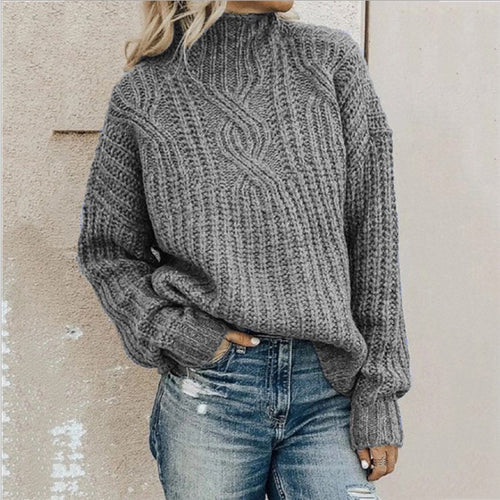 Chunky knit sweater for women with high collar and textured design Lune London