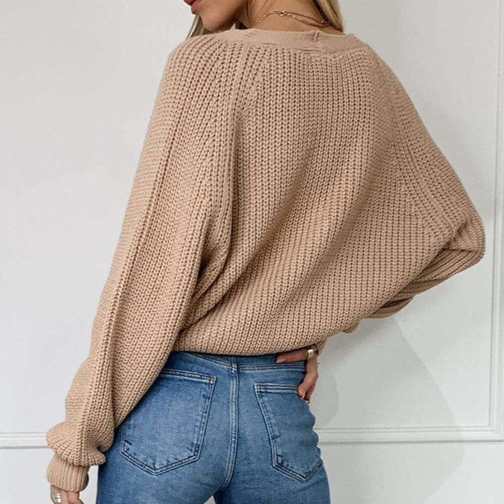Ladies Chunky Knit Cardigan with Casual V-Neck and Large Buttons Lune London