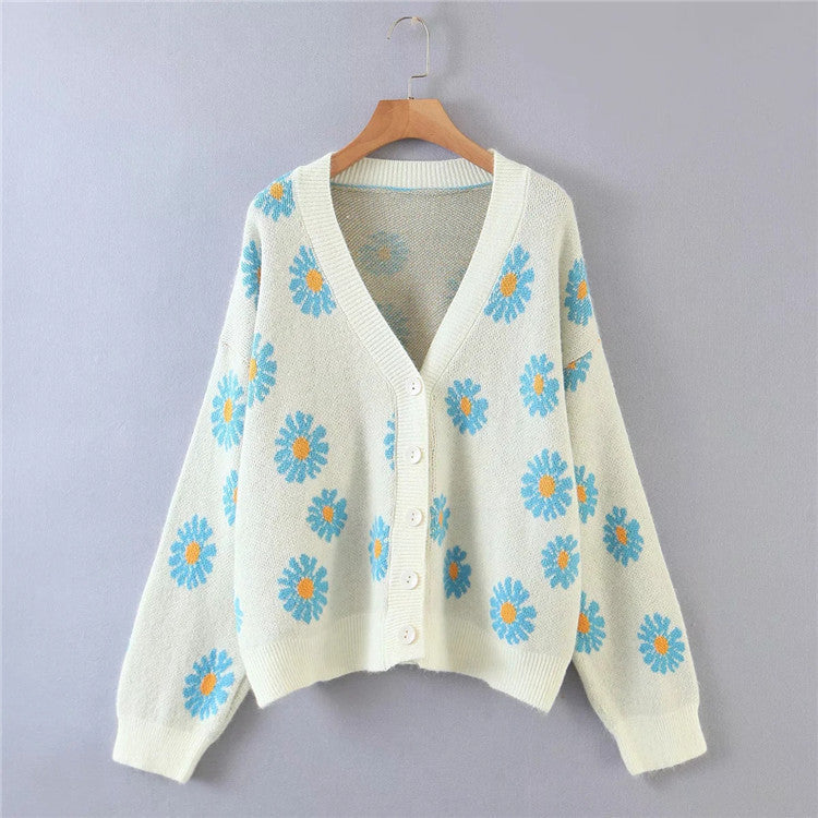Women’s knit jacket with floral design and V-neck Lune London