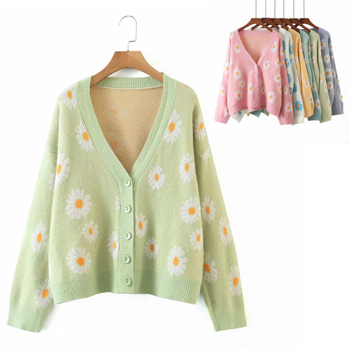 Women’s knit jacket with floral design and V-neck Lune London