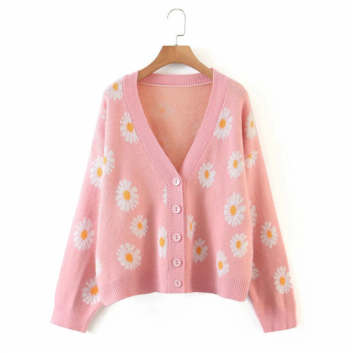 Women’s knit jacket with floral design and V-neck Lune London