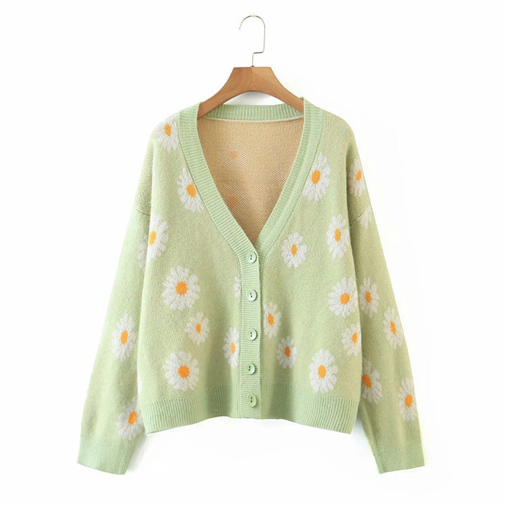 Women’s knit jacket with floral design and V-neck Lune London