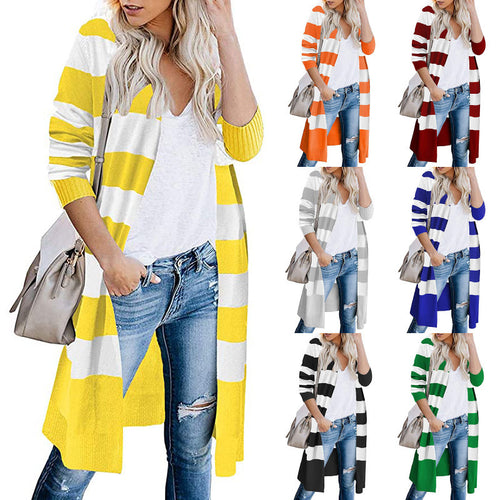 Long cardigan for women with striped pattern and open front Lune London
