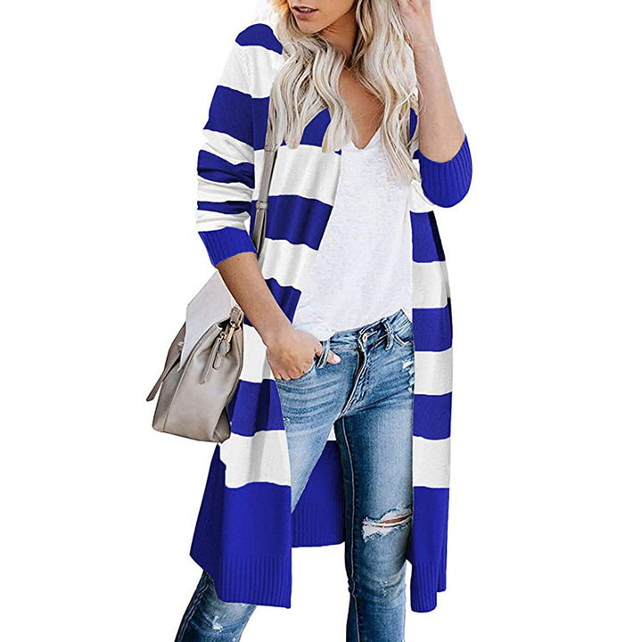 Long cardigan for women with striped pattern and open front Lune London