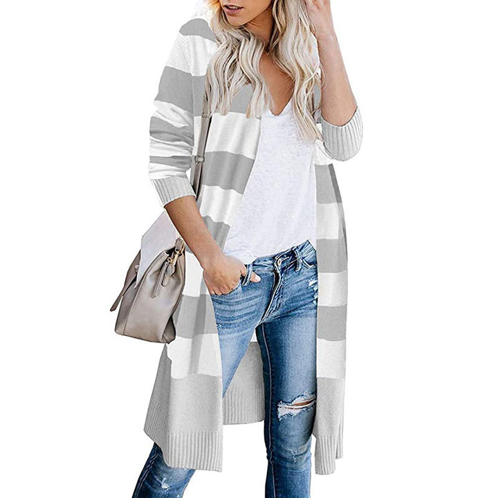 Long cardigan for women with striped pattern and open front Lune London