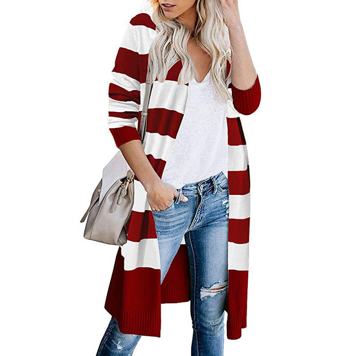 Long cardigan for women with striped pattern and open front Lune London