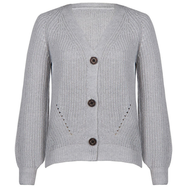 Women Large Knit Cardigan with Large Buttons and Deep V Neck Lune London