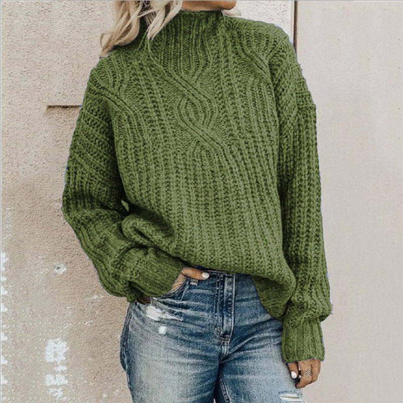 Chunky knit sweater for women with high collar and textured design Lune London