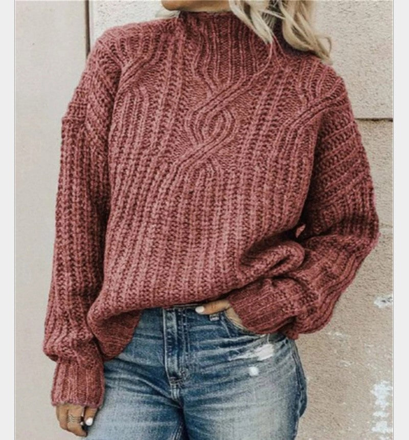 Chunky knit sweater for women with high collar and textured design Lune London