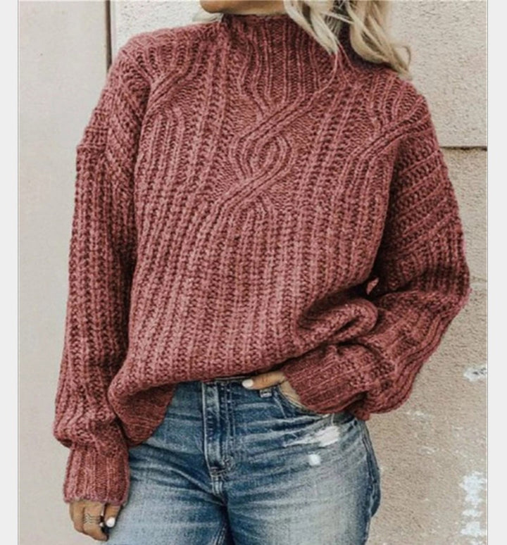 Chunky knit sweater for women with high collar and textured design Lune London
