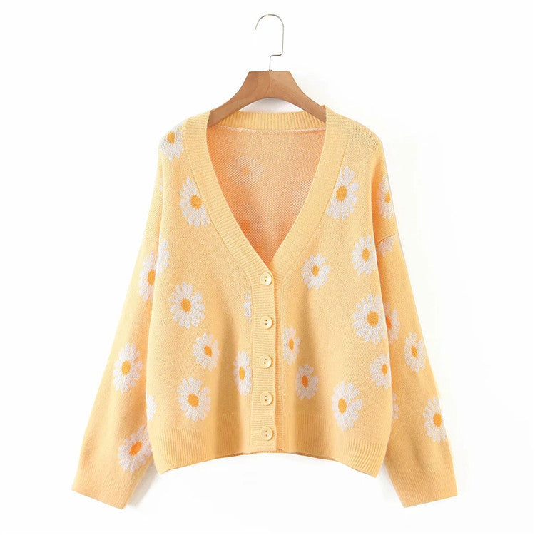 Women’s knit jacket with floral design and V-neck Lune London