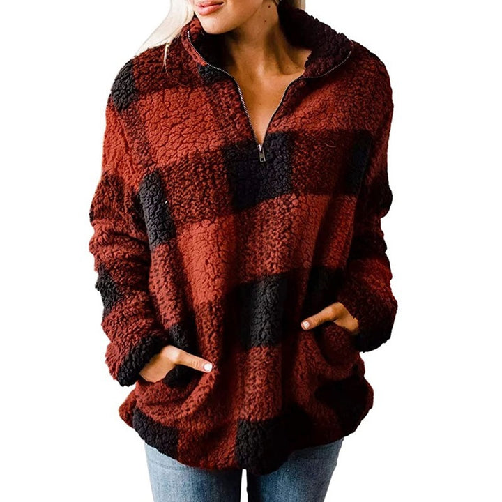 Chic and Stylish women's fleece sweater with plaid pattern