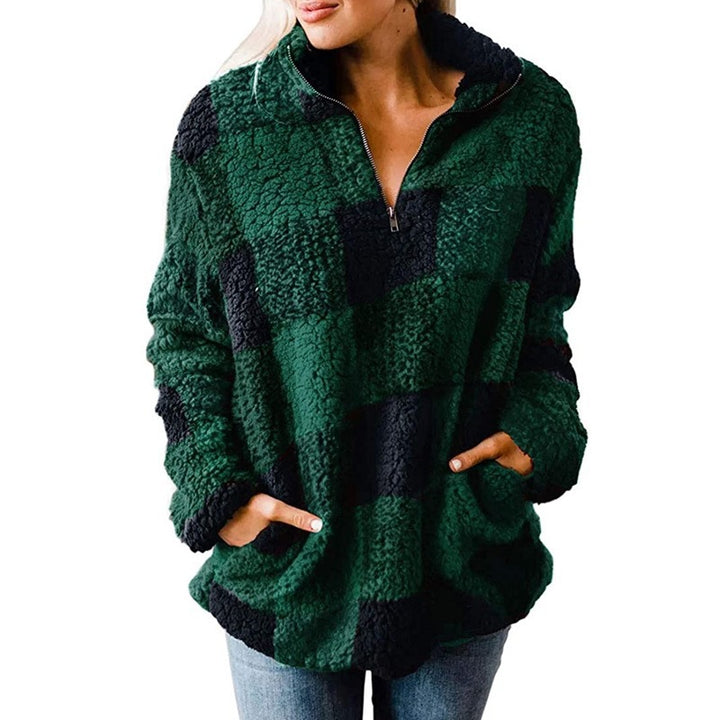 Chic and Stylish women's fleece sweater with plaid pattern