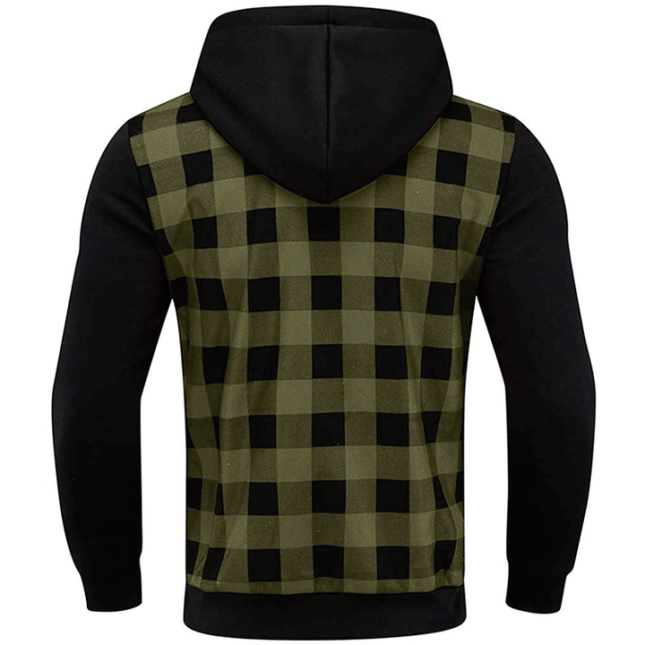 Hooded checkered fashion jacket for men with functional zipper and contrasting sleeves Lune London