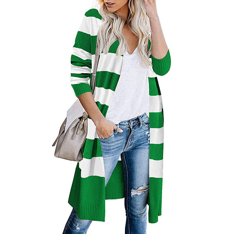 Long cardigan for women with striped pattern and open front Lune London