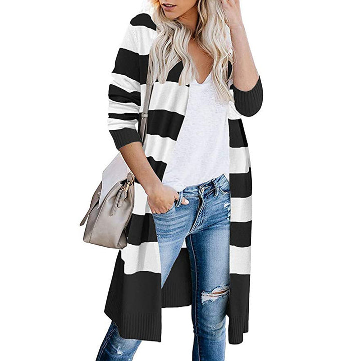 Long cardigan for women with striped pattern and open front Lune London