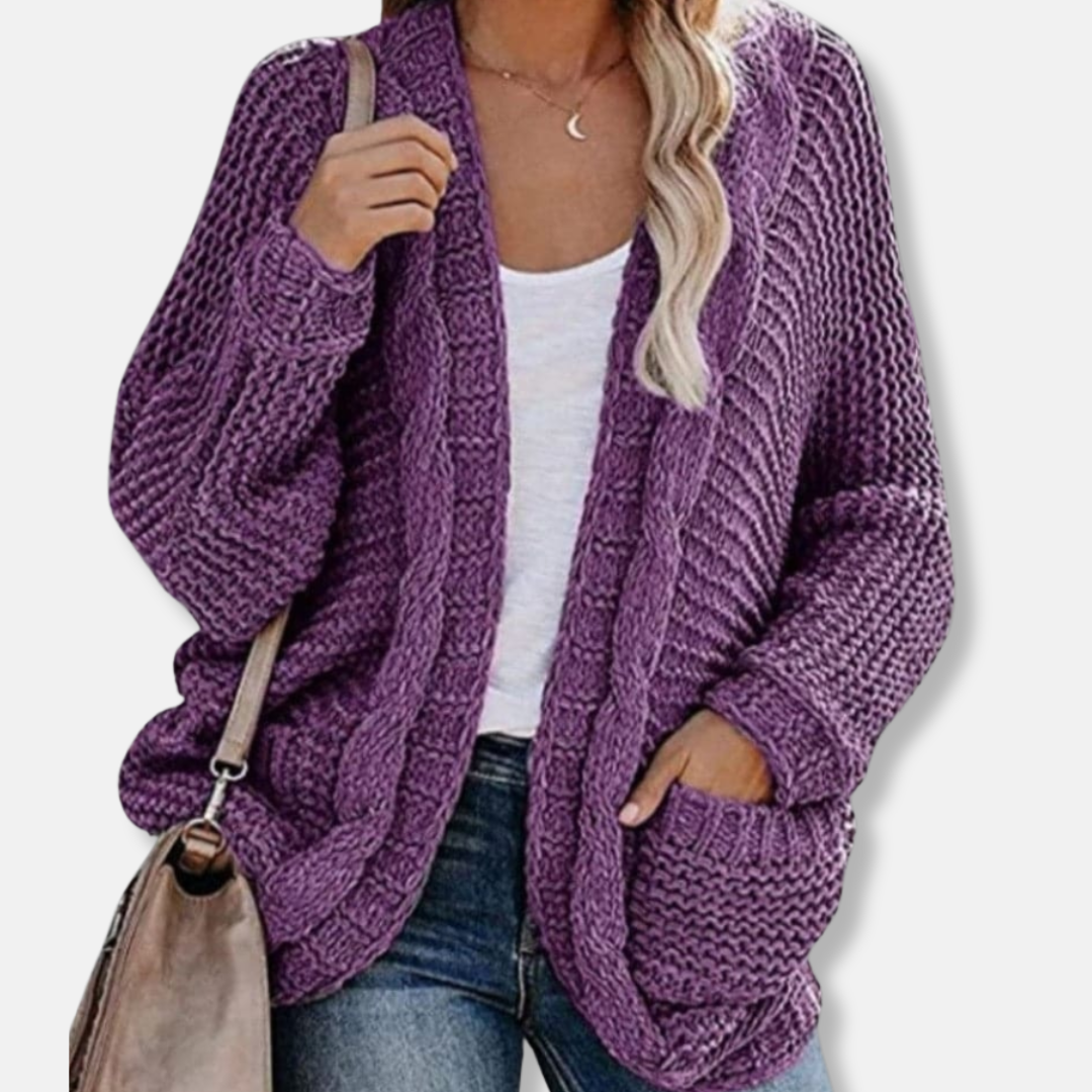 Lune London | Wool Oversized Cardigan - Ribbed Open Front Pocket Cardigan