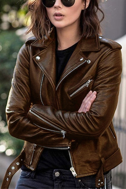 Lune London | Revers Zip-Up Faux Leather Motorcycle Jacket