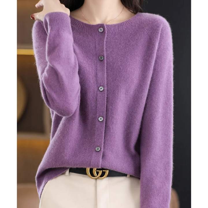 Lune London | Merino Wool Women's O-Neck Knitted Cardigan Sweater