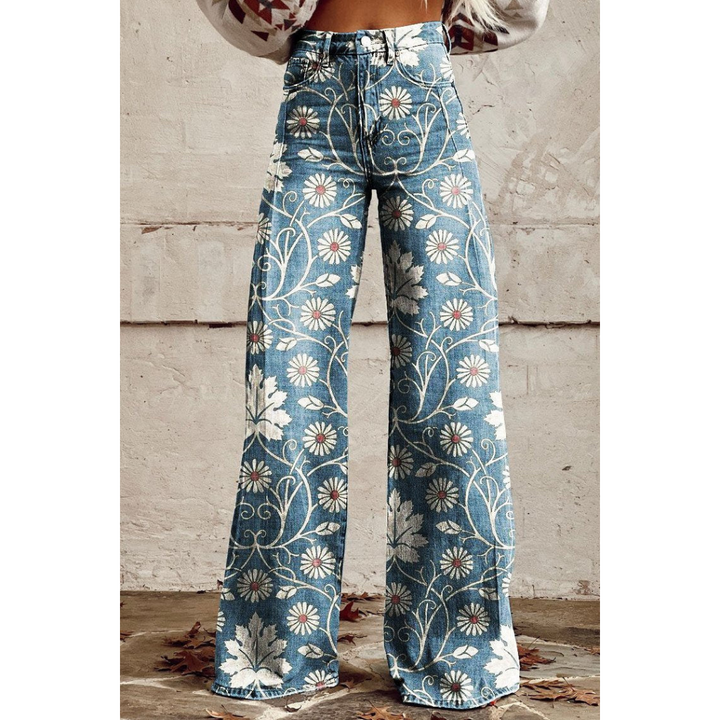 Lune London | Women's Denim Printed Flare Pants Fantasy