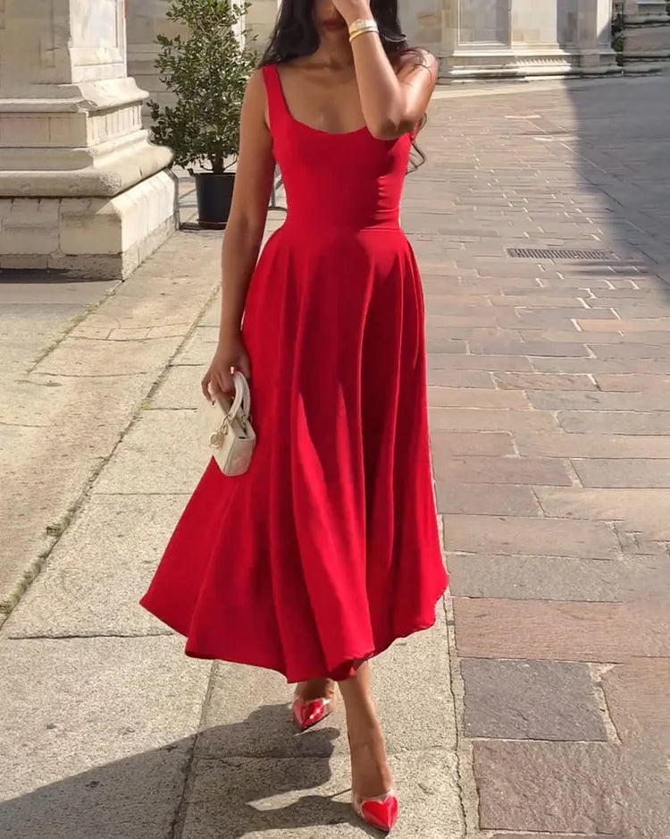 Lune London | Red Fitted Midi Dress with Straps