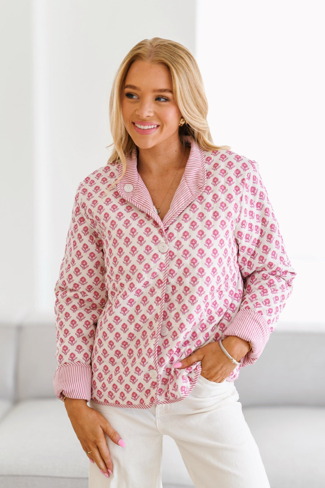 Lune London | Printed quilted jacket - Baby Pink