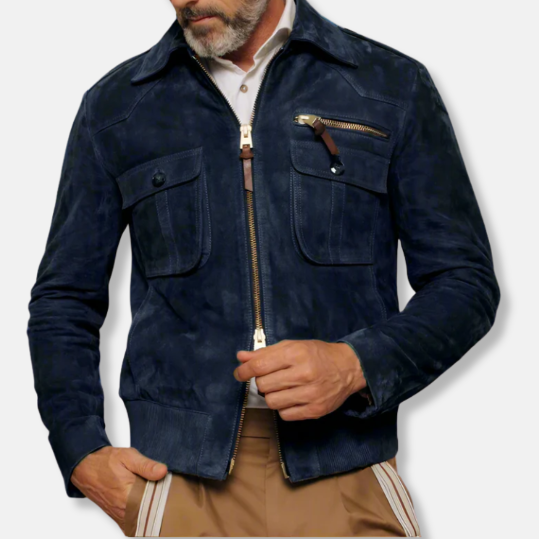 Lune London | Tailored Jacket - Collar Jacket in Hip-Length Leather Trim Jacket