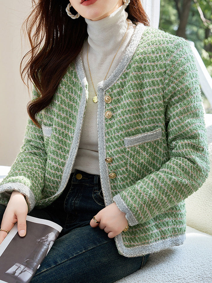Lune London | Classic Crew Neck Yarn Button Tweed Jacket