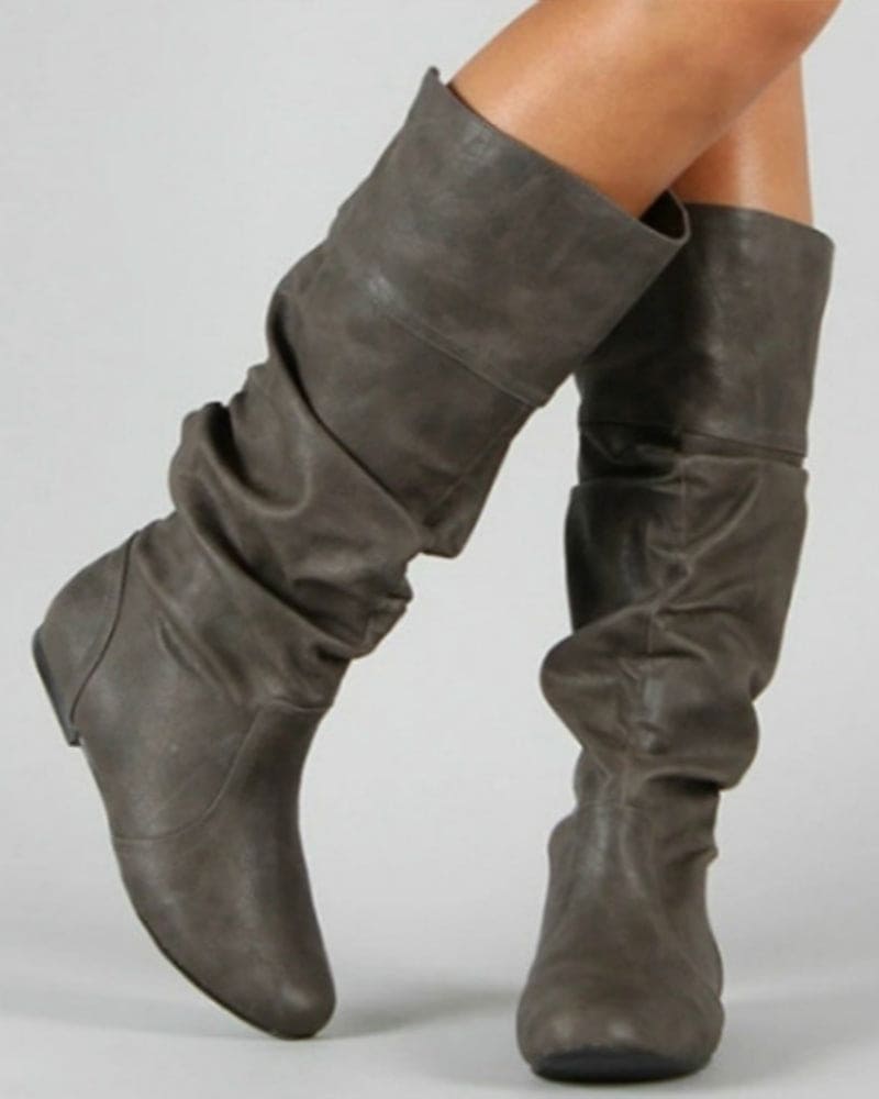 Lune London | Flat Knee-High Boots with Pleats