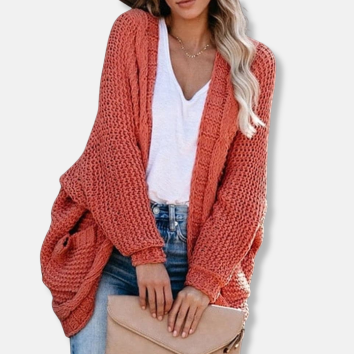 Lune London | Wool Oversized Cardigan - Ribbed Open Front Pocket Cardigan