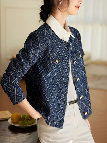 Lune London | Elegant Diamond Jacquard Denim Jacket
