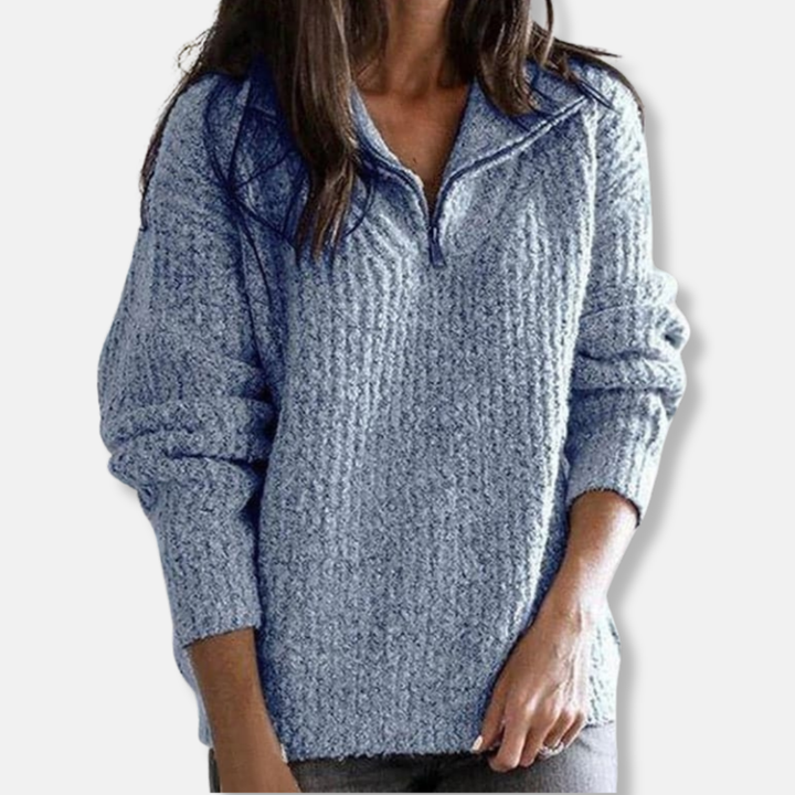 Lune London | Ribbed Half-Zip Collar Sweater - Solid Casual Fit Sweater