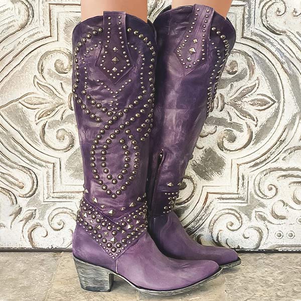 Lune London | Ankle-high leather boots - Thick heel - Studded - Zipper closure