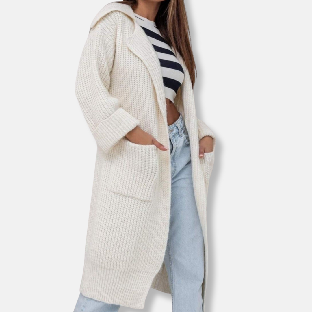 Lune London | Longer knitted coat - Plus size fit - Hood - Ribbed texture - Pockets