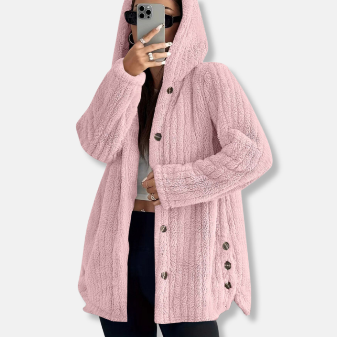 Lune London | Coat - Oversize Fit - Hood - soft texture - button closure - mid-length