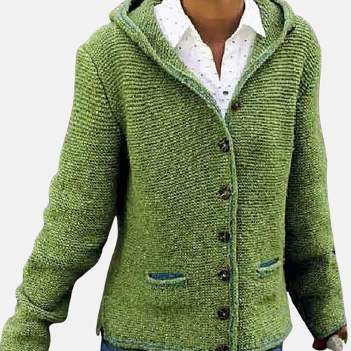 Lune London | Wool Hooded Cardigan - Button-Front Ribbed Knit Cardigan