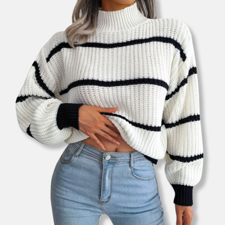 Lune London | Knitted sweater - Soft ribbed turtleneck - Loose fit - Classic stripes