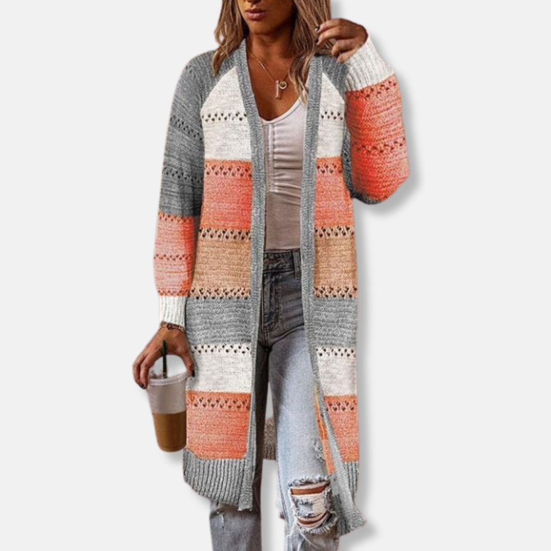 Lune London | Wool Relaxed Fit Cardigan - Striped Ribbed Cuff Cardigan