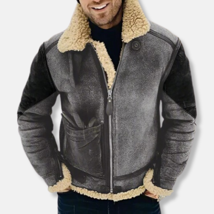 Lune London | Suede Aviator Jacket - Collar Jacket Lined with Shearling
