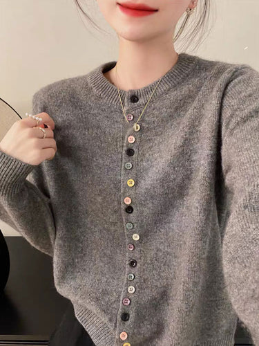 Lune London | Cardigan with Round Neck Rainbow Buttons Soft and Playful