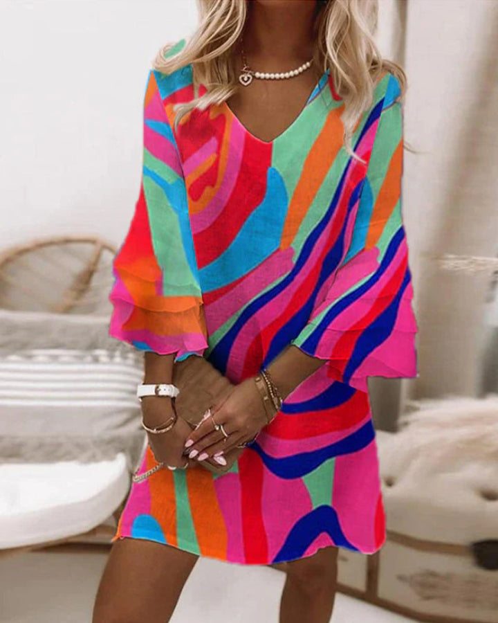 Lune London | Seductive Bell Sleeve Mini Dress with V-Neck