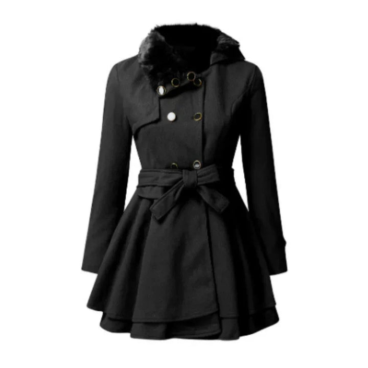 Lune London | Coat - A-Line cut - Waist belt - Faux fur collar - Double button closure