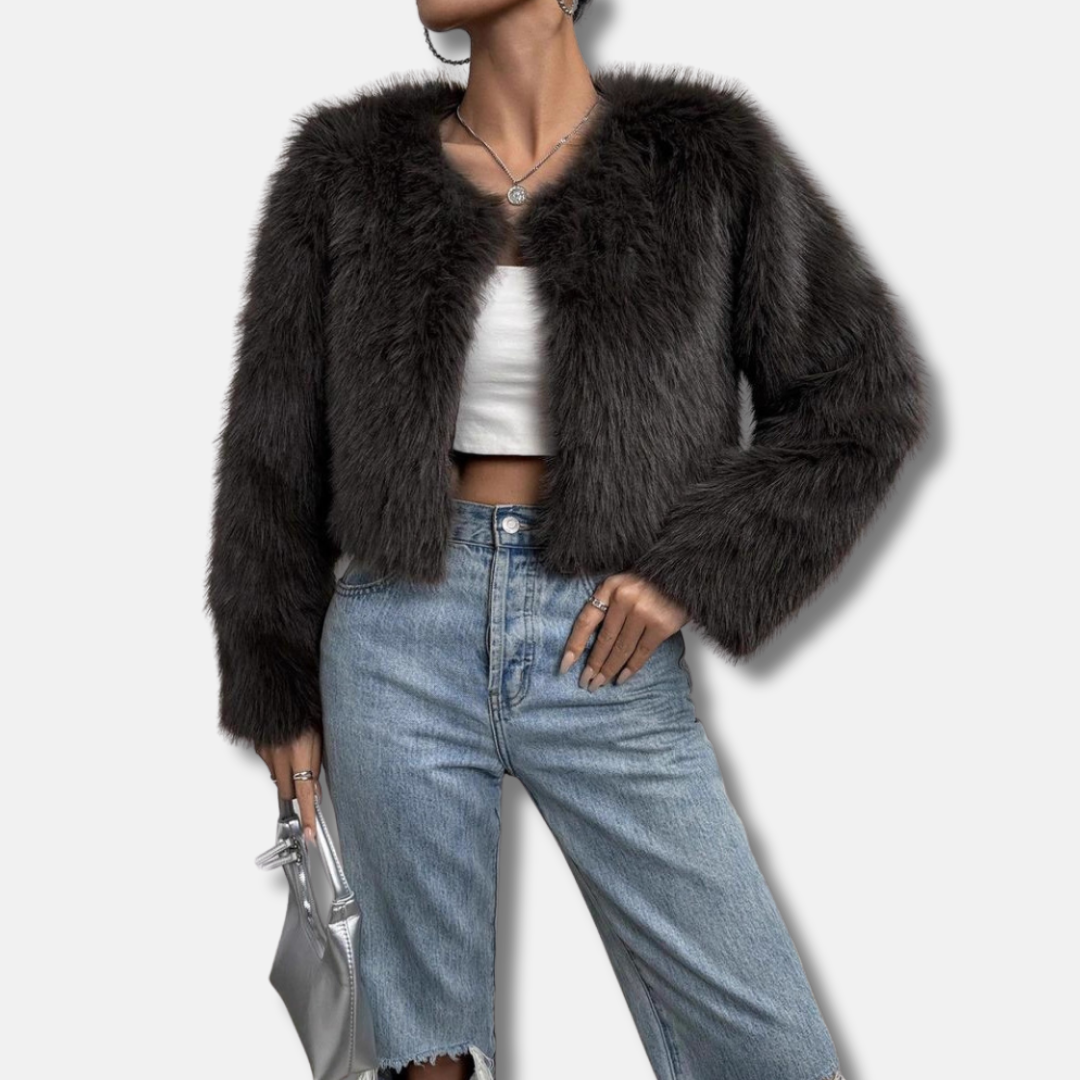 Lune London | Coat - Faux Fur - Short - Open Front - Collarless - Long Sleeves
